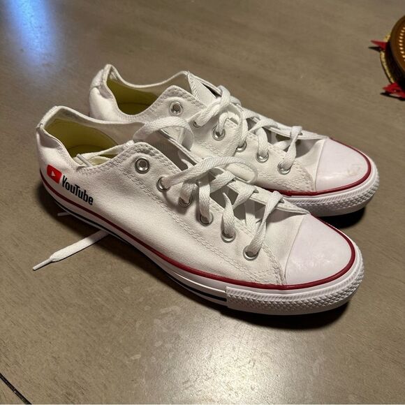 Converse Chuck Taylor All Star Low White Canvas Sneakers YouTube Logo 9.5 - Picture 9 of 15